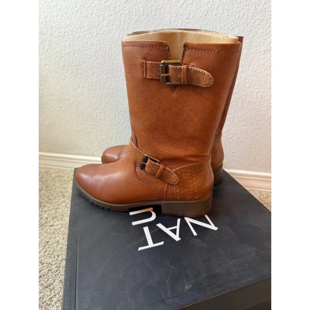 Naturalizer Genna Leather Mid Calf Buckle Boots Cider Spice Brown Womens 7M